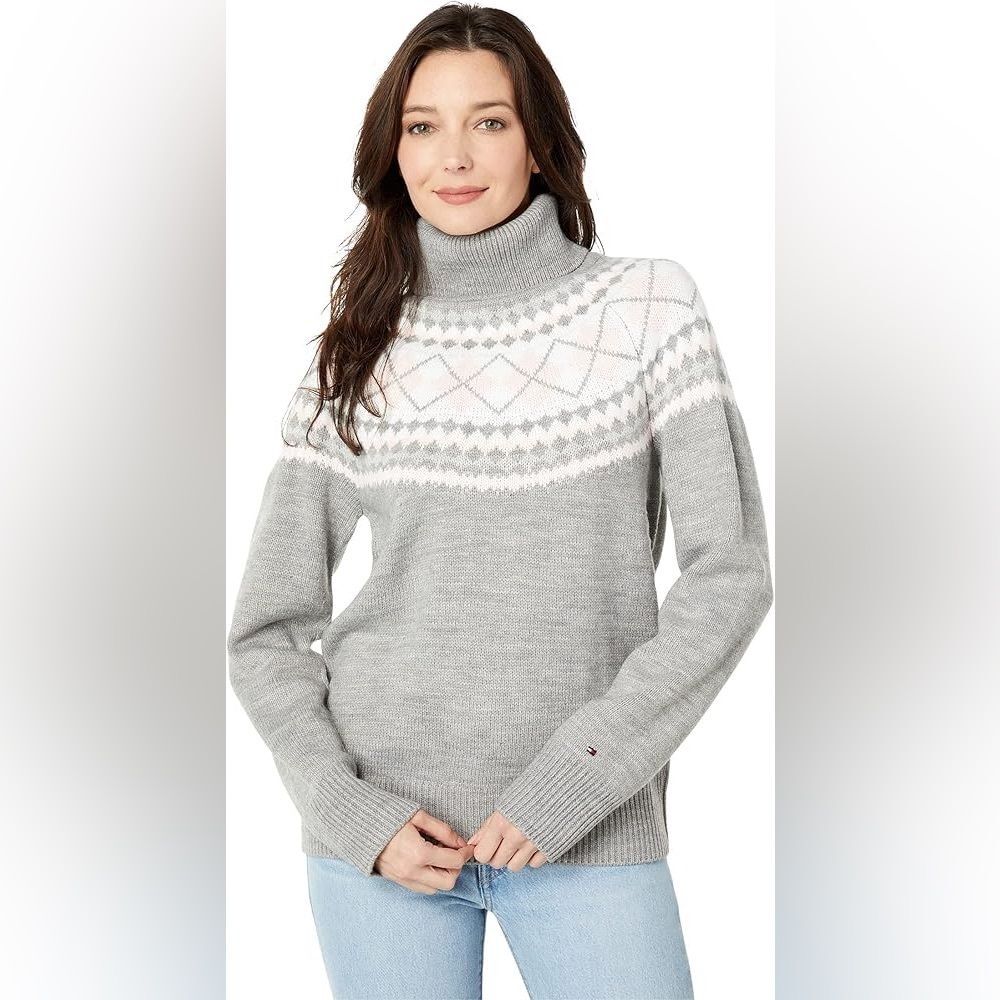 Tommy Hilfiger Fair Isle Nordic Knit Turtleneck Sweater Soft Cozy Women’s L